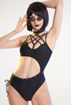 Miccostumes Swimsuits for Women Gothic Hexagram Cross Bathing Suit Hollow One-piece Swimwear