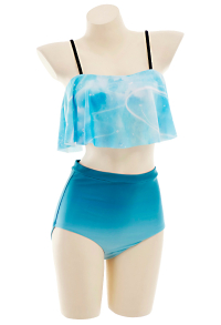 Swimming Suit Water Ripples Pattern Ruffled Bathing Suit Two Piece Swimwear