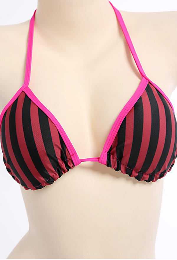 Maillot de Bain Bikini avec Rayures Rouge et Noir Deux Pièces