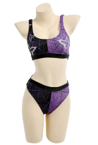 Two Piece Sporty Swimsuit with Butterfly in Spiderweb Prints Contrast Color Bathing Suit for Beach Pool