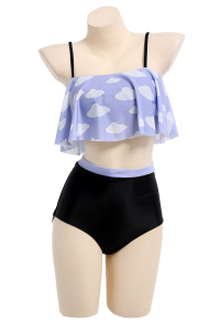 Miccostumes Swimsuits for Women Cloud Prints Swimwear Bathing suit Ruffled Top and Shorts Bikini Sets