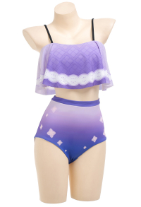 Raiden Shogun Derivative Swimsuits for Women Bathing Suit Flower Ruffle Decorated Top and High Waist Panty Set Two Piece Swimwear