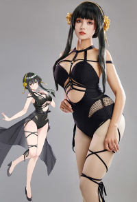 SPY House Sexy Black Halter Cutout Mesh One-Piece Swimsuit with Chiffon wrap Skirt and Headband Swimwear