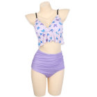 Miccostumes Swimsuits for Women Butterfly Pattern Bikini Swimwear with Ruffle Hem Halter Top and Bottoms Bikini Sets