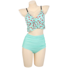 Miccostumes Swimsuits for Women Cherry Pattern Bikini Swimwear with Ruffle Hem Halter Top and Bottoms Bikini Sets