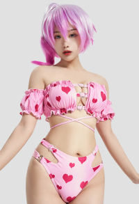 Miccostumes Swimsuits for Women Heart Pattern Swimwear Sexy Bathing Suit Tube Top and Panty Bikini Sets