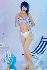Raiden Shogun dérivé violet sirène haut de Bikini soutien-gorge pour femmes fait à la main brillant paillettes coquille perle maillot de bain licou maillots de bain