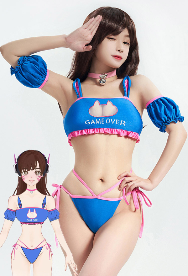 OW Jeux Vidéos Dérivé Maillot de Bain Kawaii Deux Pièces Set de Bikini avec Ornement du Bras et Veste