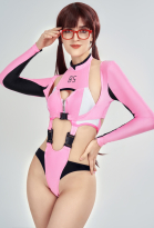 Anime Derivative Swimsuit Sexy Pink Cutout One-Piece Bathing Suit High Neck Swimwear