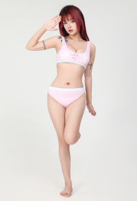 PM Derivative Two-Piece Swimsuit Set Kawaii Pink Short Tank Top and Triangle Bottoms Bathing Suit Swimwear