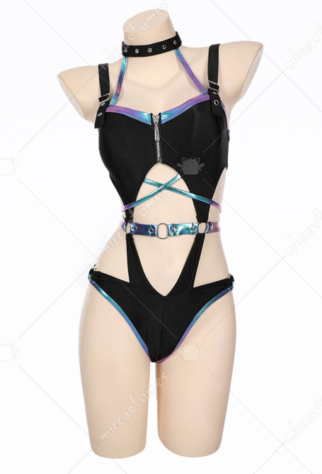 Evelynn Derivative Cut-out One-Piece Swimsuit Zipper Halter Tummy Control Bathing Suit