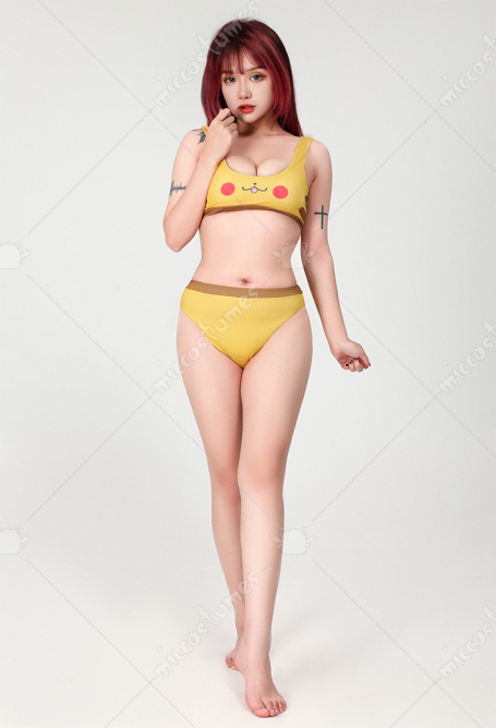 PM Derivative Two-Piece Swimsuit Bikini Set Kawaii Yellow Short Tank Top and Triangle Bottoms Bathing Suit Swimwear