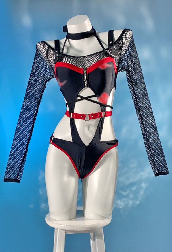 Ninja Derivative Sexy One-Piece Swimsuit Gothic Mesh Sleeves