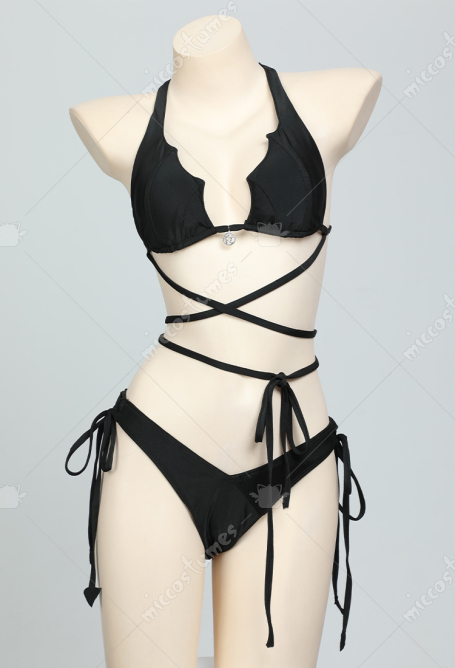 Gothic Bat Style Two Piece Swimsuit Halter Tie Top and Low Waist Panty Bikini Set Bathing Suit