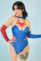 Halloween Gothic Punk Style Swimsuit Spider Bodysuit Bathing Suit and Sleeves