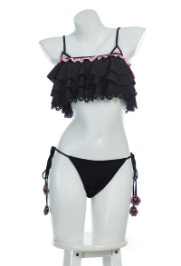 Gothic Cat Bikini Bathing Suit Set Ruffle Side Tie Two-Piece Swimsuit