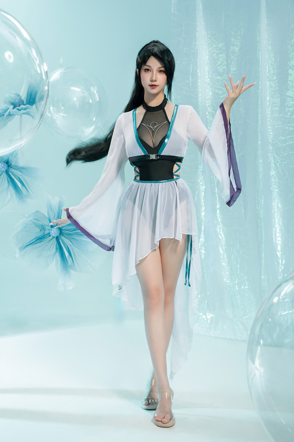 Sage Derivative Sexy Swimsuit Halter Mesh One-Piece Bathing Suit with  Chiffon Wrap Skirt and Cover-up Swimwear