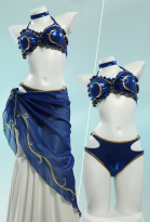 Chun Li Derivative Swimsuit Kawaii Bikini Set Halter Lace-up Top and Bottoms Two-Piece Bathing Suit with Wrap Skirt