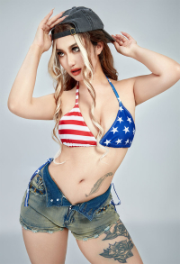 GTA6 Two-piece Swimsuit Bikini Set with American Flag Pattern Halter Lace-up top and Triangle Bottoms