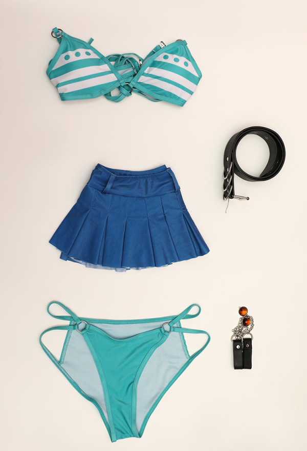 OP Nami Dérivé Maillot de Bain Ensemble Bikini Sexy Top et Bas Maillot de Bain avec Jupe Courte et Ceinture