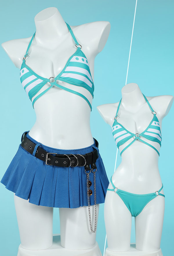 OP Nami Dérivé Maillot de Bain Ensemble Bikini Sexy Top et Bas Maillot de Bain avec Jupe Courte et Ceinture