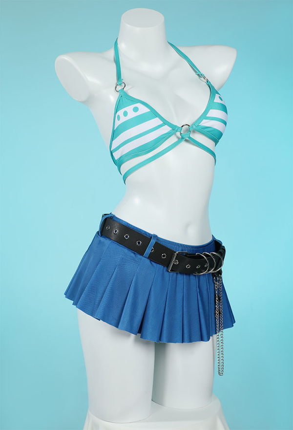 OP Nami Dérivé Maillot de Bain Ensemble Bikini Sexy Top et Bas Maillot de Bain avec Jupe Courte et Ceinture