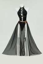 Azula Derivative Sexy Swimsuit Halter Crossover One-Piece Bathing Suit and Chiffon Wrap Skirt with Arm Sleeves