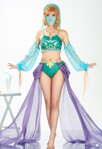 Link Derivative Sexy Swimsuit Bikini Set Two-Piece Bathing Suit with Head Scarf and Sleeves Swimwear