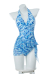 1970er Retro Neckholder Bodysuit Badeanzug Vintage Muster Bauchkontrolle Bikinis Bademode mit Wickelrock und Stirnband