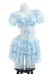 Retro Two-Piece Swimsuit Vintage Elegant Blue Floral Bikini Set Bathing Suit with Cover-up and Skirt