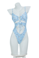 Kawaiii Little Shark One Piece Swimsuit Halter Cutout Bathing Suit Lace Up Backless High Cut Swimwear