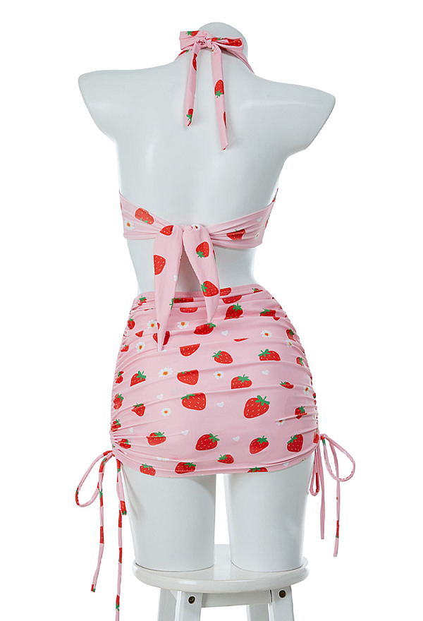 strawberry halter swim dress Women Strawberry Swim Dress, Vintage Strawberry Print Halter Swimsuit, Strawberry Swimsuit