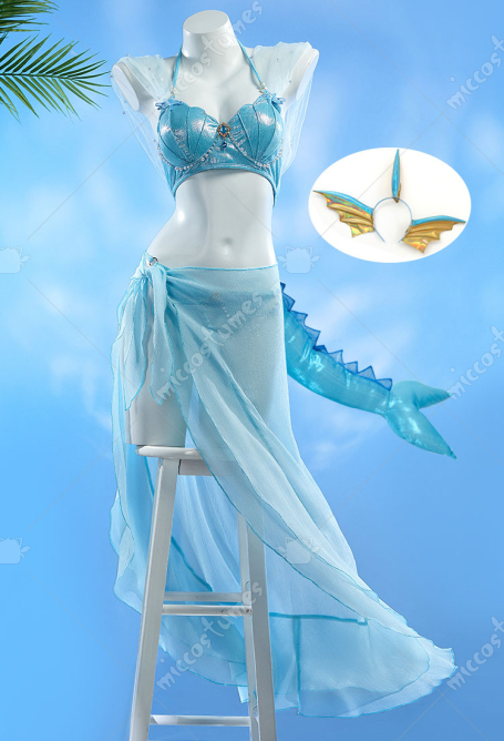 PM Derivative Two-Piece Swimsuit Bikini Set Mermaid Style Top Bottoms Bathing Suit Swimwear with Wrap Skirt