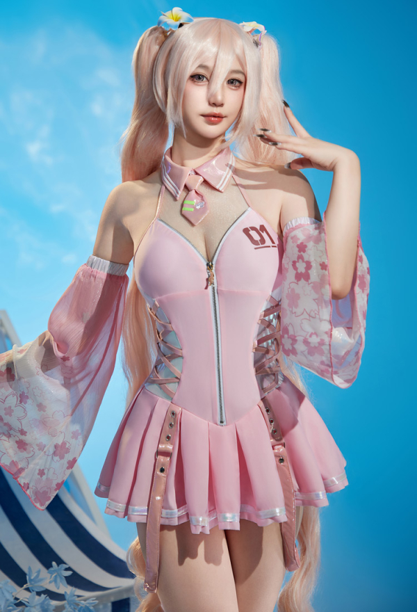 Vocal Derivative Pink Sakura One Piece Swimsuit Cherry Blossom