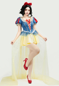 Halloween White Princess Costume for Women Blue Yellow Dress Set with Headband
