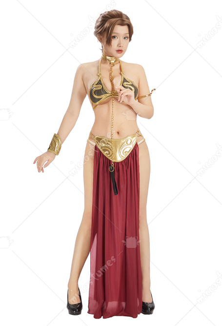 Star Wars Princess Leia Slave Outfit Cosplay Costume Bikini Set Bra and Thong with Skirt and Choker
