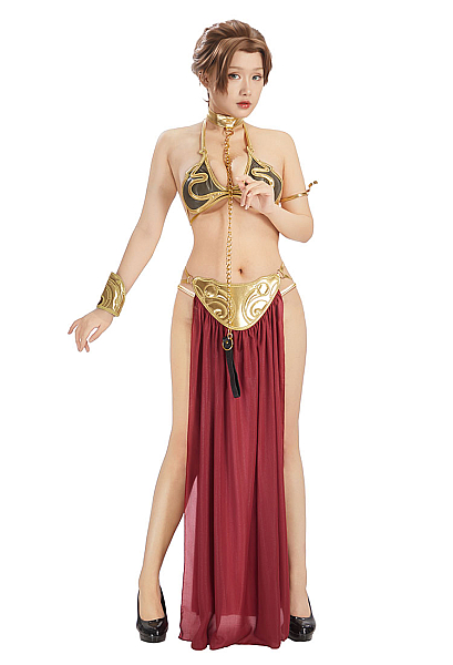 Star Wars Princess Leia Slave Outfit Cosplay Costume Bikini Set Bra and Thong with Skirt and Choker