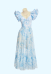 Retro Blue Floral Print One-piece Swimsuit with Ruffled Cap Sleeves and Long Skirt Cover-up