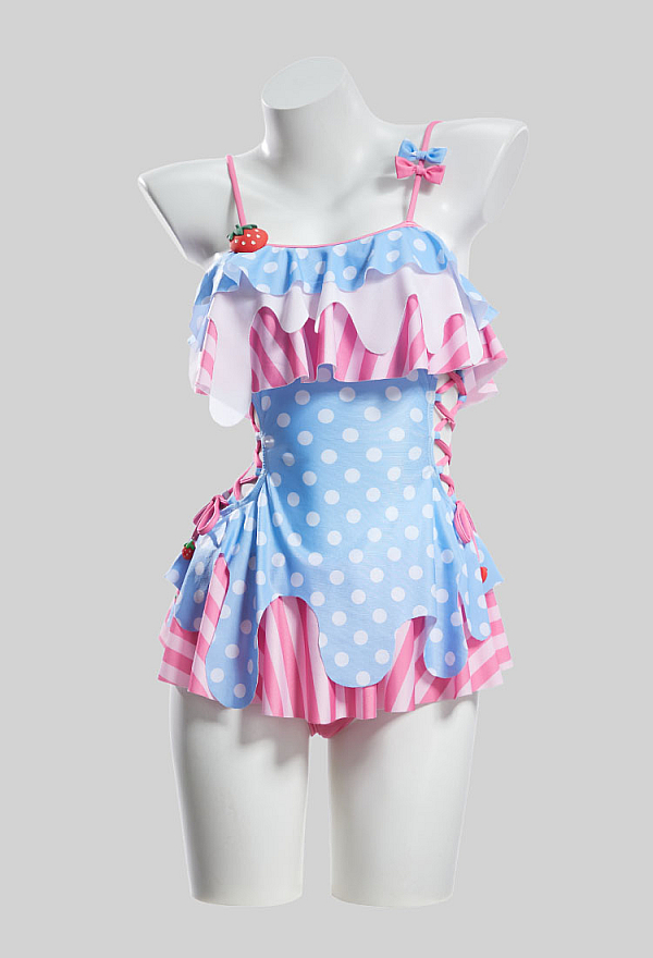 Strawberry Cherry Cream Cake Style One-Piece Swimwear - Womens Swimsuits