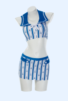 Retro Nautical Style Two-piece Swimsuit Striped Anchor Print Top and Skirt