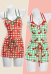 Retro-style Plaid Cherry Print One-piece Swimsuit Cute Halter Neck Bathing Suit with Skirt