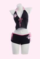 Y2K Style Two-piece Swimsuit Pink Floral Dolphin Print Halter Top and Bottom