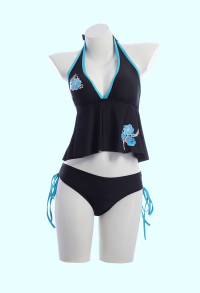 Y2K Style Two-piece Swimsuit Blue Floral Print Halter Top and Bottom