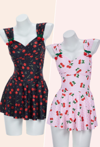 Cute Cherry One-piece Swimsuit with Retro Print Bathing Suit and Skirt