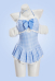 The Wizard Dorothy Derivative Retro Blue and White Checkered One-piece Swimsuit with Puff Sleeves and Choker