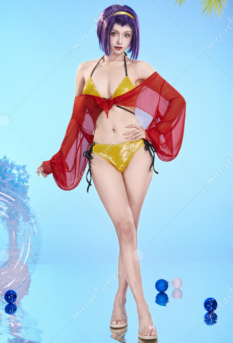 Bebop Faye Derivative Sexy Two-piece Swimsuit Tie-Up Bikini Set with Cover-up