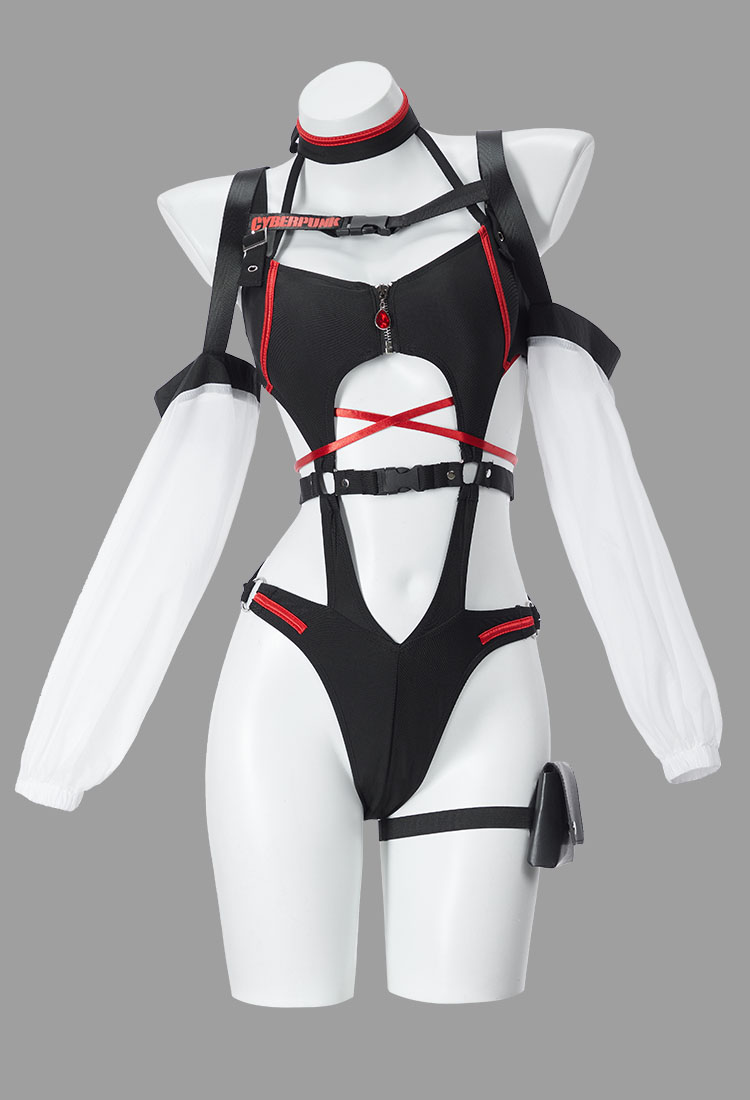 Cyberpunk Lucy Derivative Cutout Halter Neck One-piece Swimsuit Cyberpunk Style Swimwear