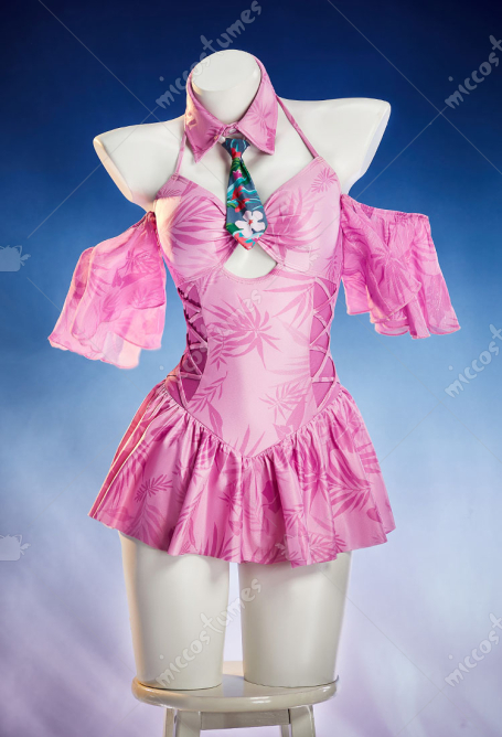 Nick Derivative One-Piece Swimsuit Printed Off-the-shoulder Onesie Bathing Suit with Tie and Collar