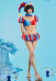 TADC Clown Girl Derivative Two-piece Swimsuit Red and Blue Patchwork Puff-sleeved Top and Skirted Bottom with Collar