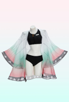 KNY Shinobu Derivative Two-piece Swimsuit Printed Back Cropped Top and Panty with Haori Cover-up